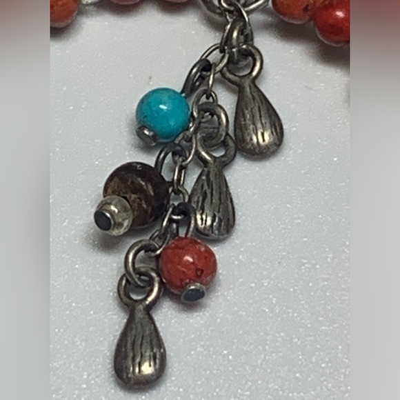 Silpada Rare Sterling Silver Coral, Turquoise, Wood, Shell Bead Hoop Earrings - Picture 9 of 16